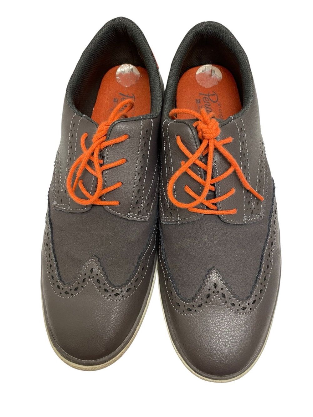 ✔️✔️ Original Penguin Men's Gray Leather Wingtip Shoes with Orange Laces